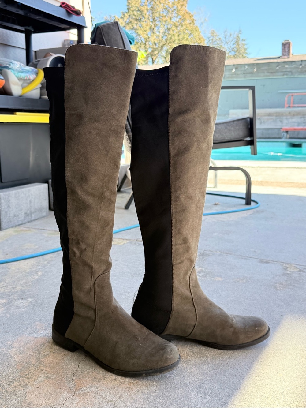 Unisa over the knee boots, black & green, 9.5